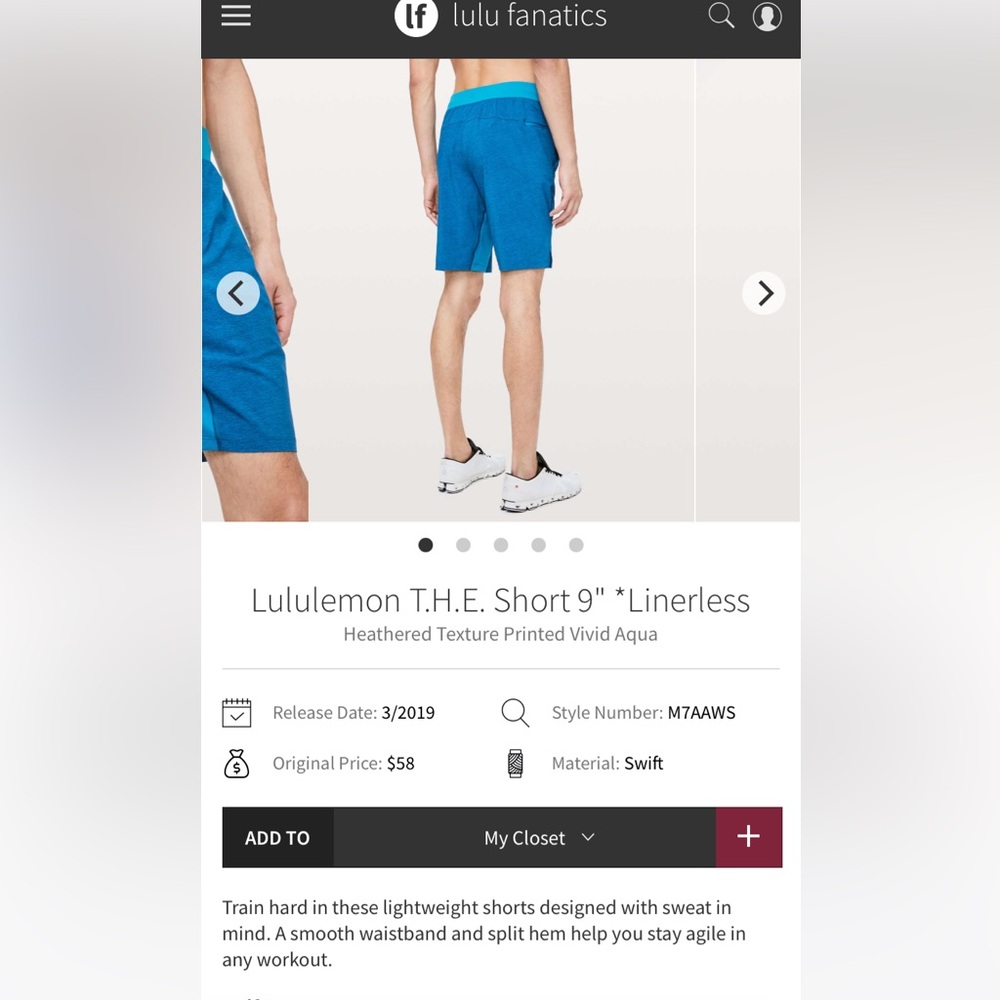 Lululemon T.H.E. Short 9" *Linerless, size small